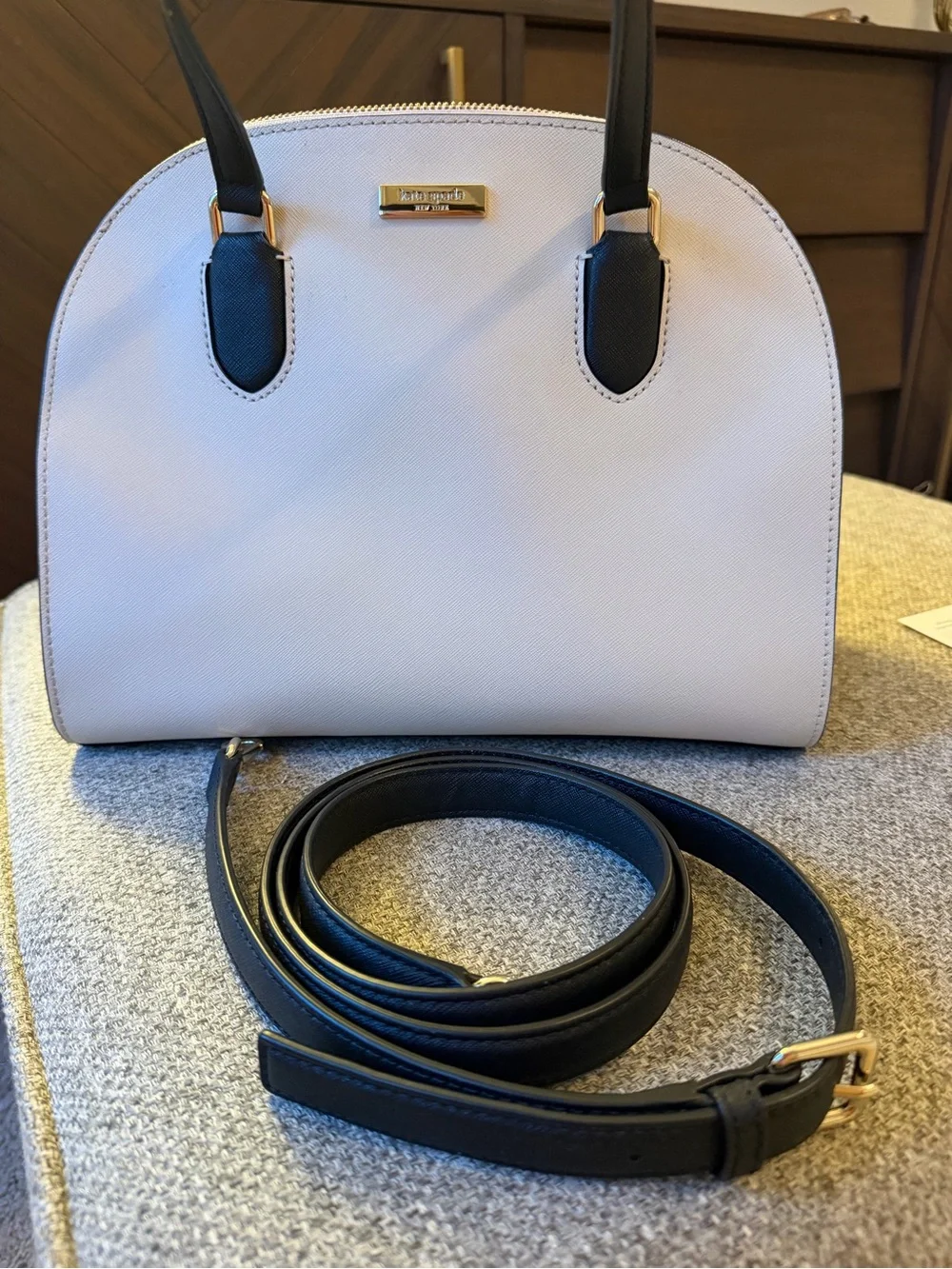 kate spade White and Black Dome Satchel with Gold Accent